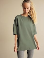 Olive Green Longline Oversized London Back Graphic Slogan 100% Cotton T-Shirt - Image 3 of 9