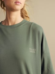 Olive Green Longline Oversized London Back Graphic Slogan 100% Cotton T-Shirt - Image 4 of 9