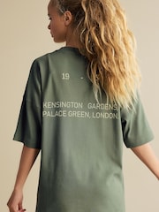 Olive Green Longline Oversized London Back Graphic Slogan 100% Cotton T-Shirt - Image 5 of 9