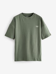 Olive Green Longline Oversized London Back Graphic Slogan 100% Cotton T-Shirt - Image 6 of 9