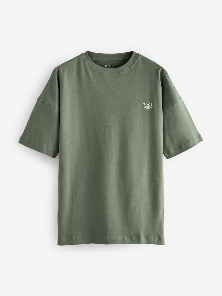 Olive Green Longline Oversized London Back Graphic Slogan 100% Cotton T-Shirt - Image 6 of 9