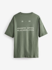 Olive Green Longline Oversized London Back Graphic Slogan 100% Cotton T-Shirt - Image 7 of 9