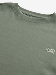 Olive Green Longline Oversized London Back Graphic Slogan 100% Cotton T-Shirt - Image 8 of 9