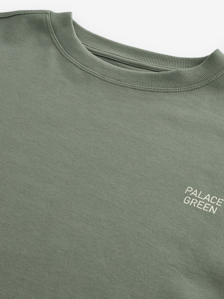 Olive Green Longline Oversized London Back Graphic Slogan 100% Cotton T-Shirt - Image 8 of 9