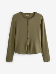 Olivno zelena - Mehka na dotik rebrasta pletena jopa s TENCEL™ Lyocell - Slika 5 iz 6