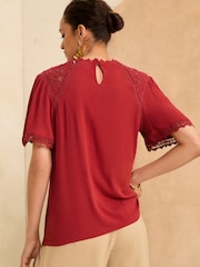 Love & Roses Red Crochet Detail Flutter Sleeve Blouse - Image 4 of 4