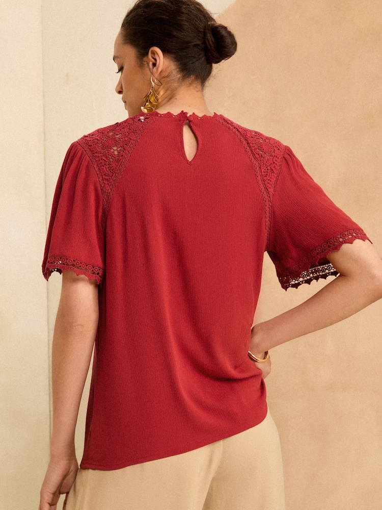 Love & Roses Red Crochet Detail Flutter Sleeve Blouse - Image 4 of 4 Love & Roses Red Crochet Detail Flutter Sleeve Blouse - Image 4 of 4