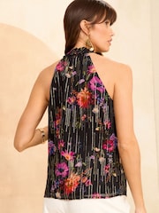 Love & Roses Blue Metallic Halterneck Top - Image 3 of 4