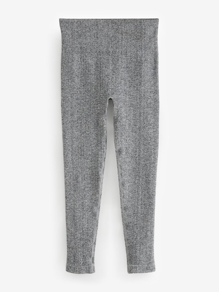 Grau meliert - Nahtlos gerippte Leggings mit hoher Taille - Image 5 of 6