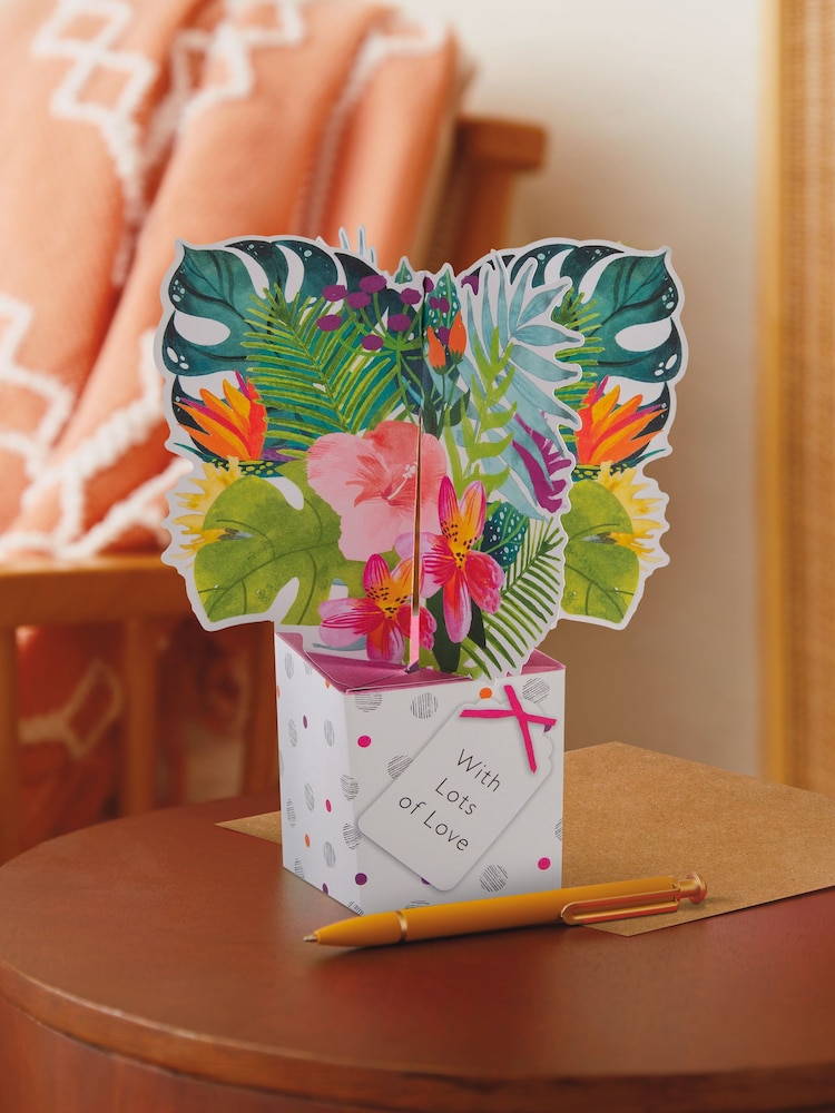 Hallmark Green and Pink Pop Up Mother's Day Card 3D Tropical Flowers - Image 1 of 4