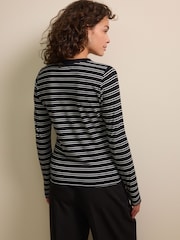 Black/White Essential Long Sleeve Crew Neck 100% Cotton T-Shirt - Image 3 of 6