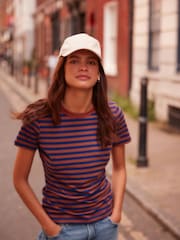 Blue/Orange Rust Stripe Essential Pure Cotton Short Sleeve Crew Neck T-Shirt - Image 2 of 6