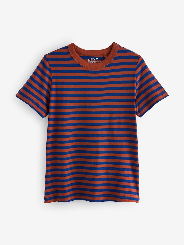 Bleu/Orange Rust Rayure - T-shirt Essential Pure Cotton Manchester Courts Col rond - Image 5 of 6