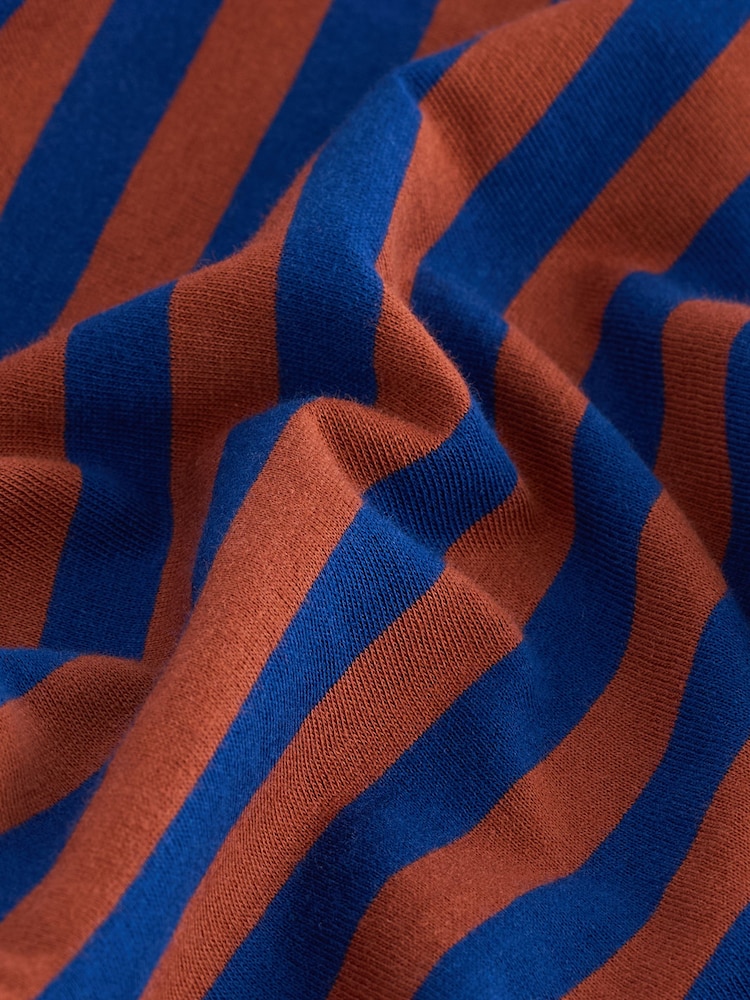 Blue/Orange Rust Stripe Essential Pure Cotton Short Sleeve Crew Neck T-Shirt - Image 6 of 6