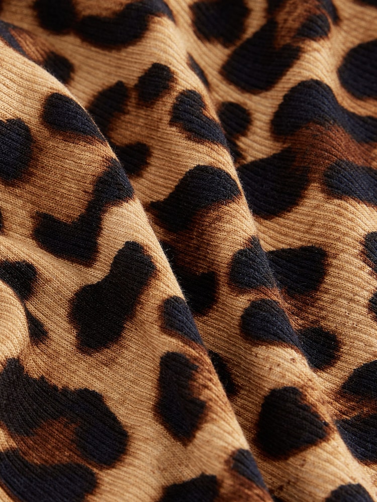 Leopard Print Ribbed Bardot Long Sleeve Top - Image 7 of 7