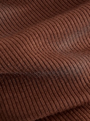 Rust Brown Ribbed Bardot Long Sleeve Top - Image 6 of 6