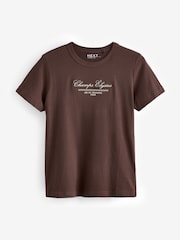 Коричнево-шоколадный - Essential Pure 100% Cotton Short Sleeve Crew Neck T-Shirt - Image 5 of 6