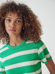 Striped Green/Ecru Short Sleeve Crew Neck 100% Cotton T-Shirt - Image 5 of 7