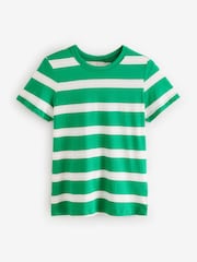 Striped Green/Ecru Short Sleeve Crew Neck 100% Cotton T-Shirt - Image 6 of 7