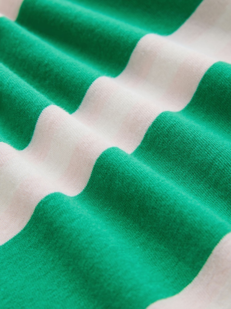 Striped Green/Ecru Short Sleeve Crew Neck 100% Cotton T-Shirt - Image 7 of 7