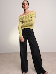 Lime Green Ribbed Bardot Long Sleeve Top - Image 2 of 7