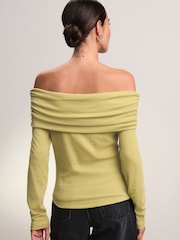 Lime Green Ribbed Bardot Long Sleeve Top - Image 3 of 7