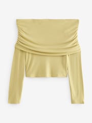 Lime Green Ribbed Bardot Long Sleeve Top - Image 5 of 7
