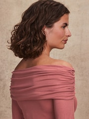 Pink Ribbed Bardot Long Sleeve Top - Image 5 of 5