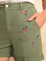 Love & Roses Khaki Green Embroidered Utility Shorts - Image 2 of 4