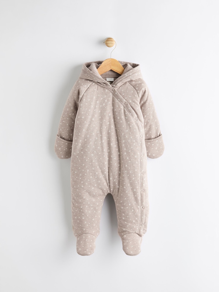 Chocolate Brown Star Jersey Wrap Baby Hooded Pramsuit - Image 1 of 7