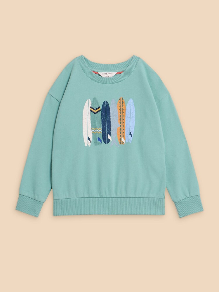 White Stuff Green 100% Cotton Fish Surfboard Graphic Sweatshirt - Image 1 of 3