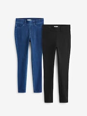 Black/Blue Full Length Jersey Denim Leggings 2 Pack - Image 1 of 1