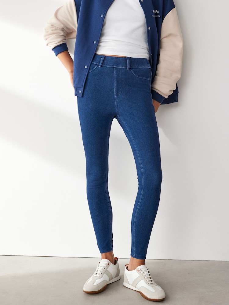 Black/Blue Full Length Jersey Denim Leggings 2 Pack - Image 2 of 11