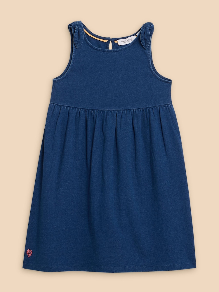 White Stuff Blue 100% Cotton Tie Shoulder Jersey Dress - Image 1 of 3