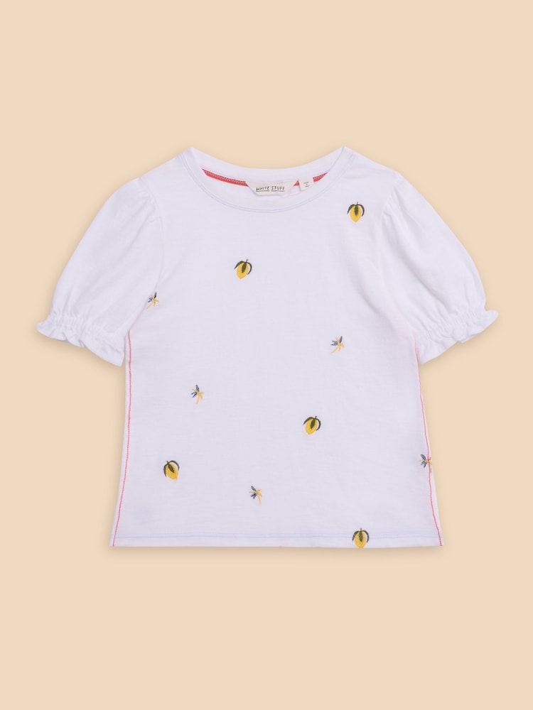White Stuff White Embroidered Lemon 100% Cotton T-Shirt - Image 1 of 3 White Stuff White Embroidered Lemon 100% Cotton T-Shirt - Image 1 of 3