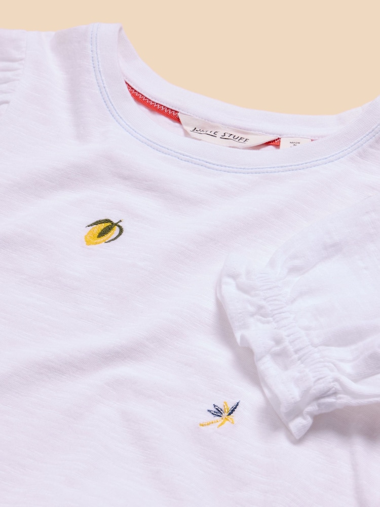 White Stuff White Embroidered Lemon 100% Cotton T-Shirt - Image 3 of 3 White Stuff White Embroidered Lemon 100% Cotton T-Shirt - Image 3 of 3