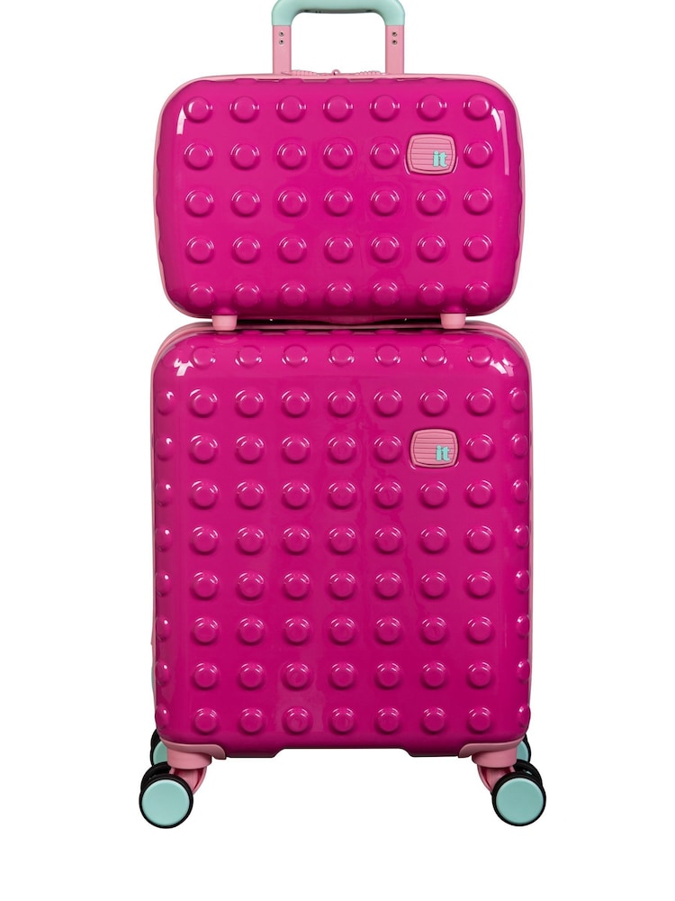 IT Luggage Natural Bobble Bloc Raspberry Rose Kiddies Suitcase Set - Image 1 of 8