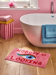 Eleanor Bowmer Pink Nobody is Looking Slogan 100% Cotton Bath Mat - Image 1 of 1