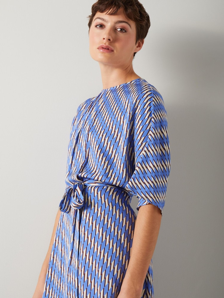 LK Bennett Anni Geometric Print Handkerchief Hem Dress - Image 3 of 3