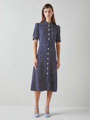 LK Bennett Blue Valerie Modernist Print Shirt Dress - Image 1 of 2
