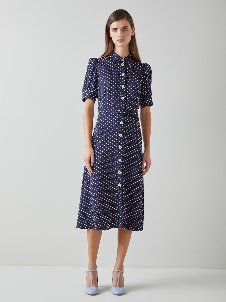 LK Bennett Blue Valerie Modernist Print Shirt Dress - Image 1 of 2