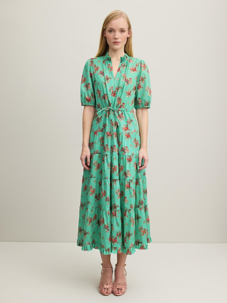 LK Bennett Green Hedy Bouquet Print 100% Cotton Tie Dress - Image 1 of 3