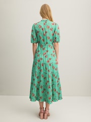 LK Bennett Green Hedy Bouquet Print 100% Cotton Tie Dress - Image 2 of 3