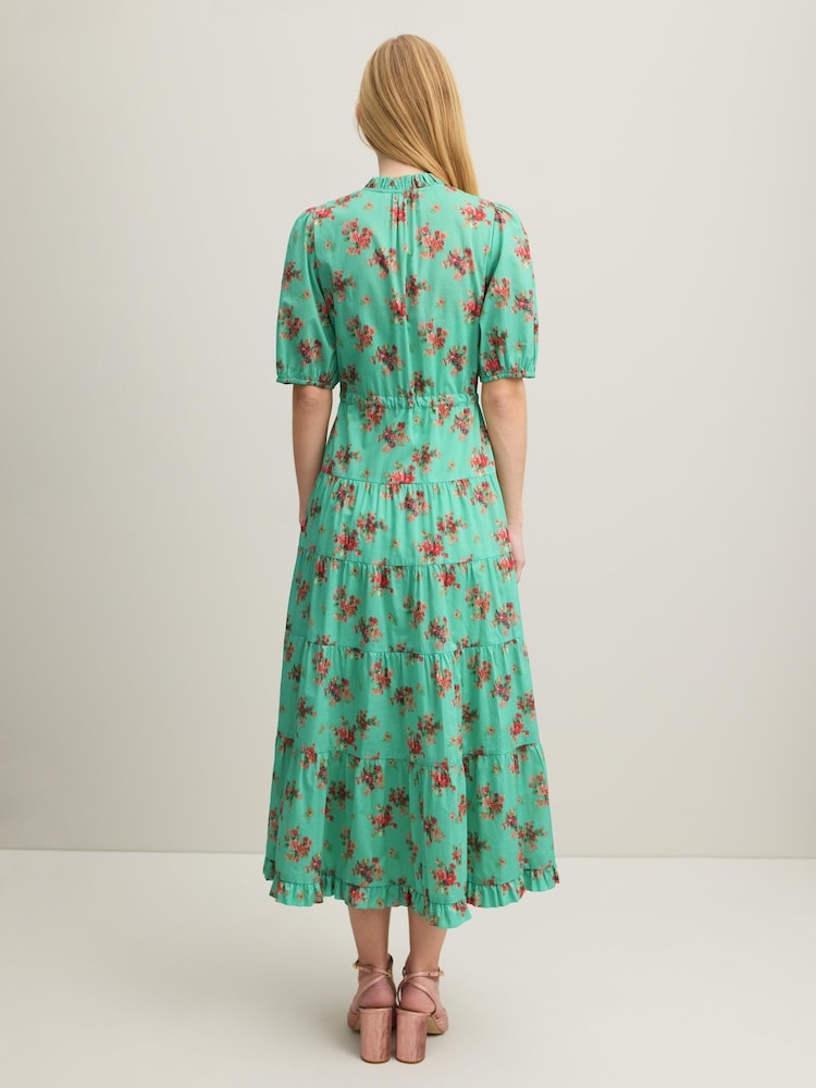LK Bennett Green Hedy Bouquet Print 100% Cotton Tie Dress - Image 2 of 3