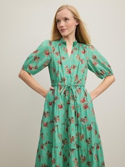 LK Bennett Green Hedy Bouquet Print 100% Cotton Tie Dress - Image 3 of 3
