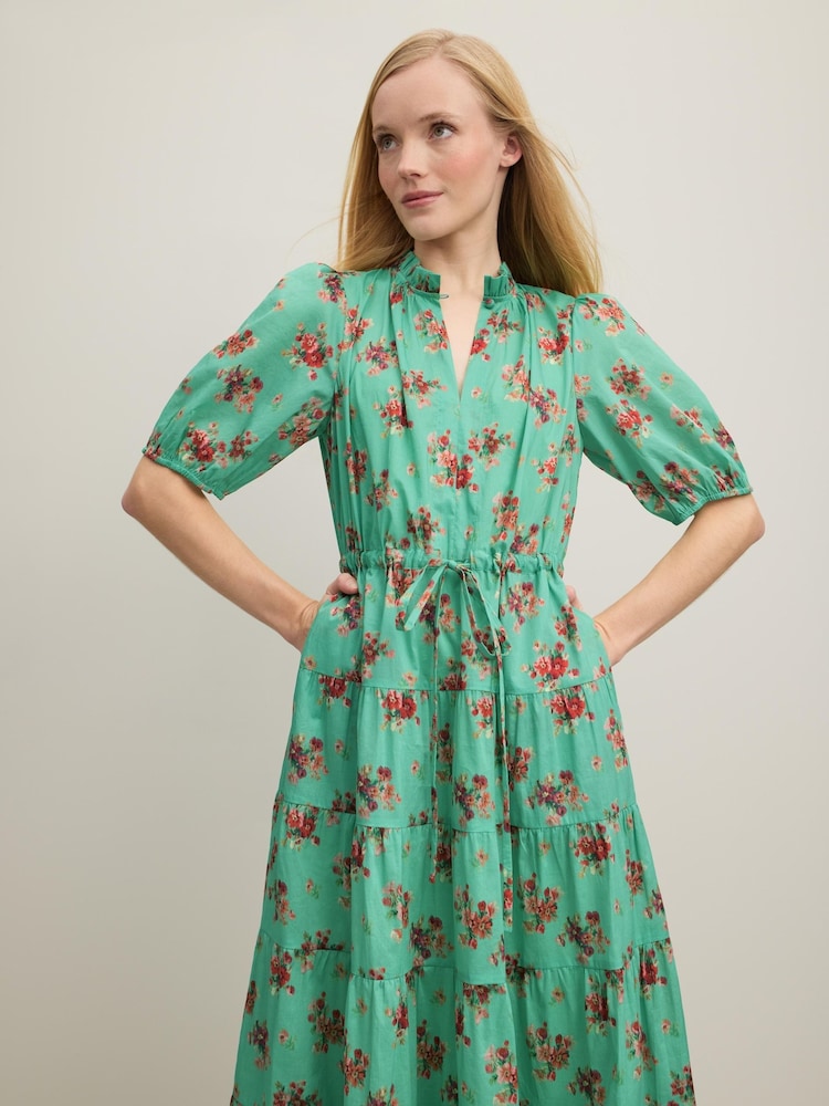 LK Bennett Green Hedy Bouquet Print 100% Cotton Tie Dress - Image 3 of 3