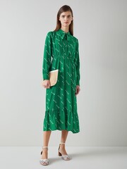 LK Bennett Green Bridget Viscose Silk Monkey Print Dress - Image 1 of 4