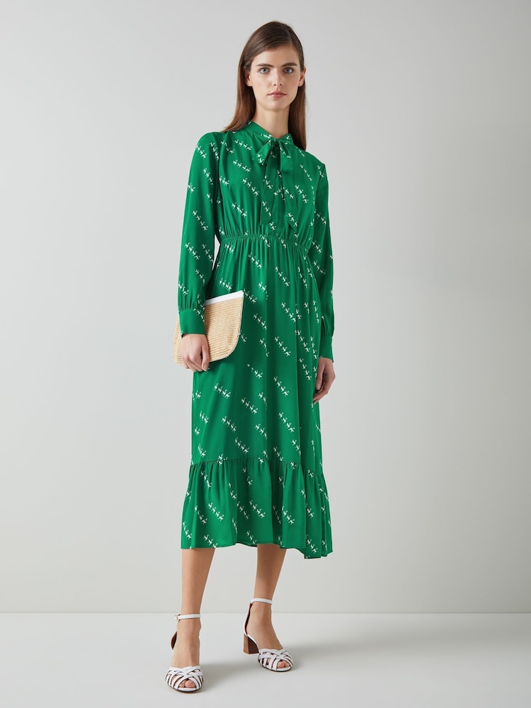 LK Bennett Green Bridget Viscose Silk Monkey Print Dress - Image 1 of 4