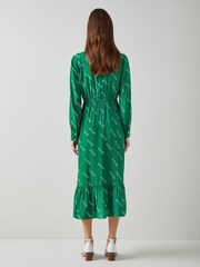 LK Bennett Green Bridget Viscose Silk Monkey Print Dress - Image 2 of 4