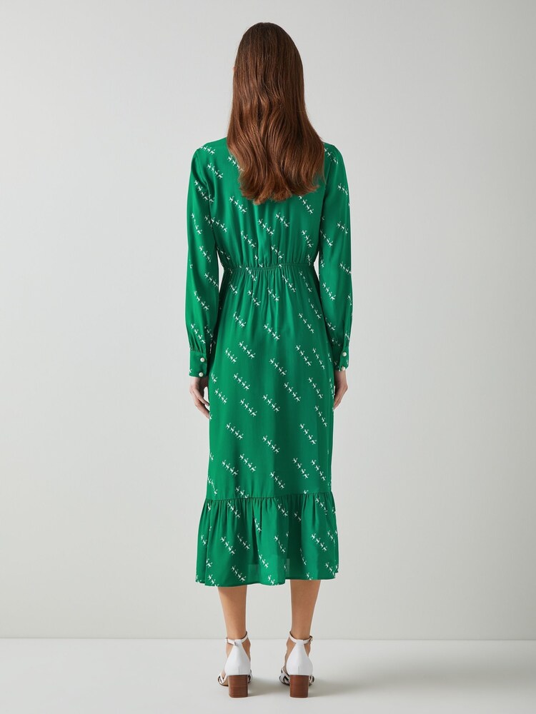 LK Bennett Green Bridget Viscose Silk Monkey Print Dress - Image 2 of 4